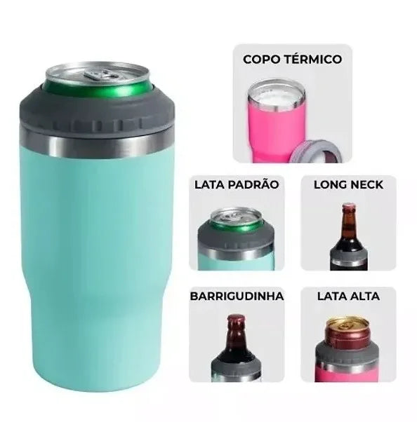 Copo Térmico 5x1 (Latinha / Barrigudinha  /Long Neck / Lata Alta 400 mL) Com abridor Porta Cerveja Garrafa Térmica